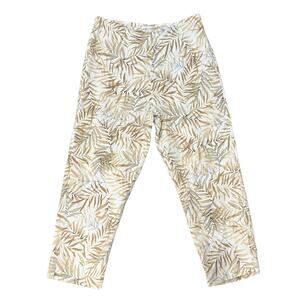 Allison Taylor 100% Linen High Rise Tan White Tropical Leaf Palm Capri Pants 6
